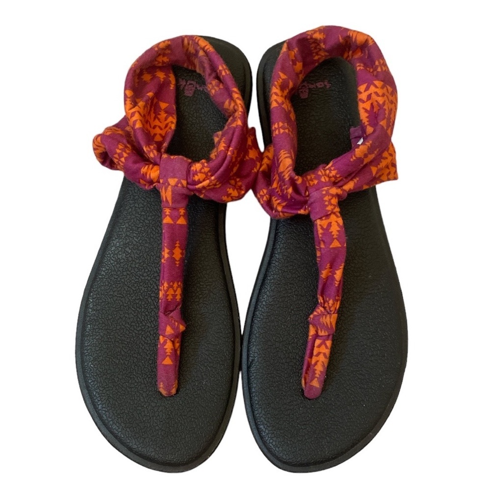 Sanuk Yoga Mat Sling Sandal Purple Orange Tribal Fabric Women’s size 9 Summer
